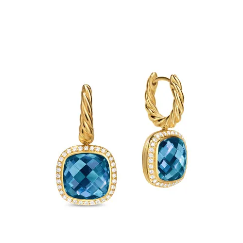 Albion Drop Earrings in 18K Yellow Gold with Hampton Blue Topaz and Diamonds, 10mm