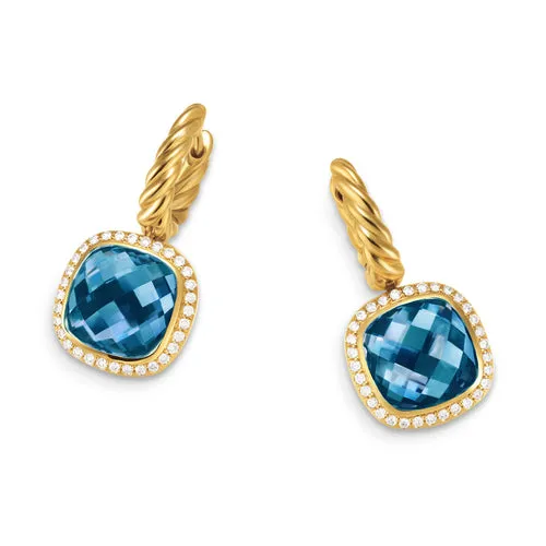 Albion Drop Earrings in 18K Yellow Gold with Hampton Blue Topaz and Diamonds, 10mm