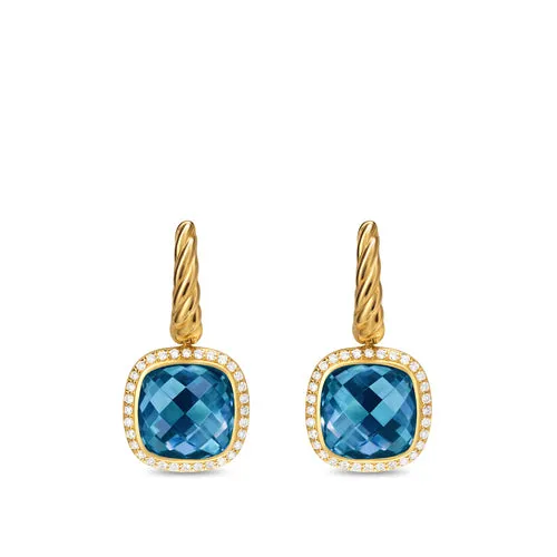 Albion Drop Earrings in 18K Yellow Gold with Hampton Blue Topaz and Diamonds, 10mm