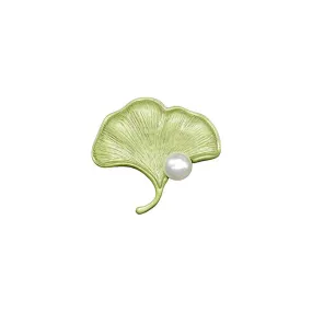 Alloy Pearl Ginkgo Leaf Brooch