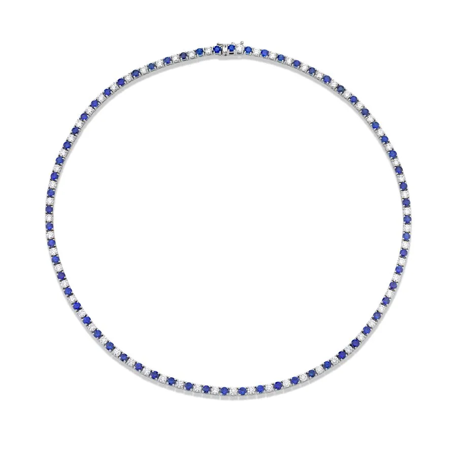 Alternating Diamond and Blue Sapphire Necklace