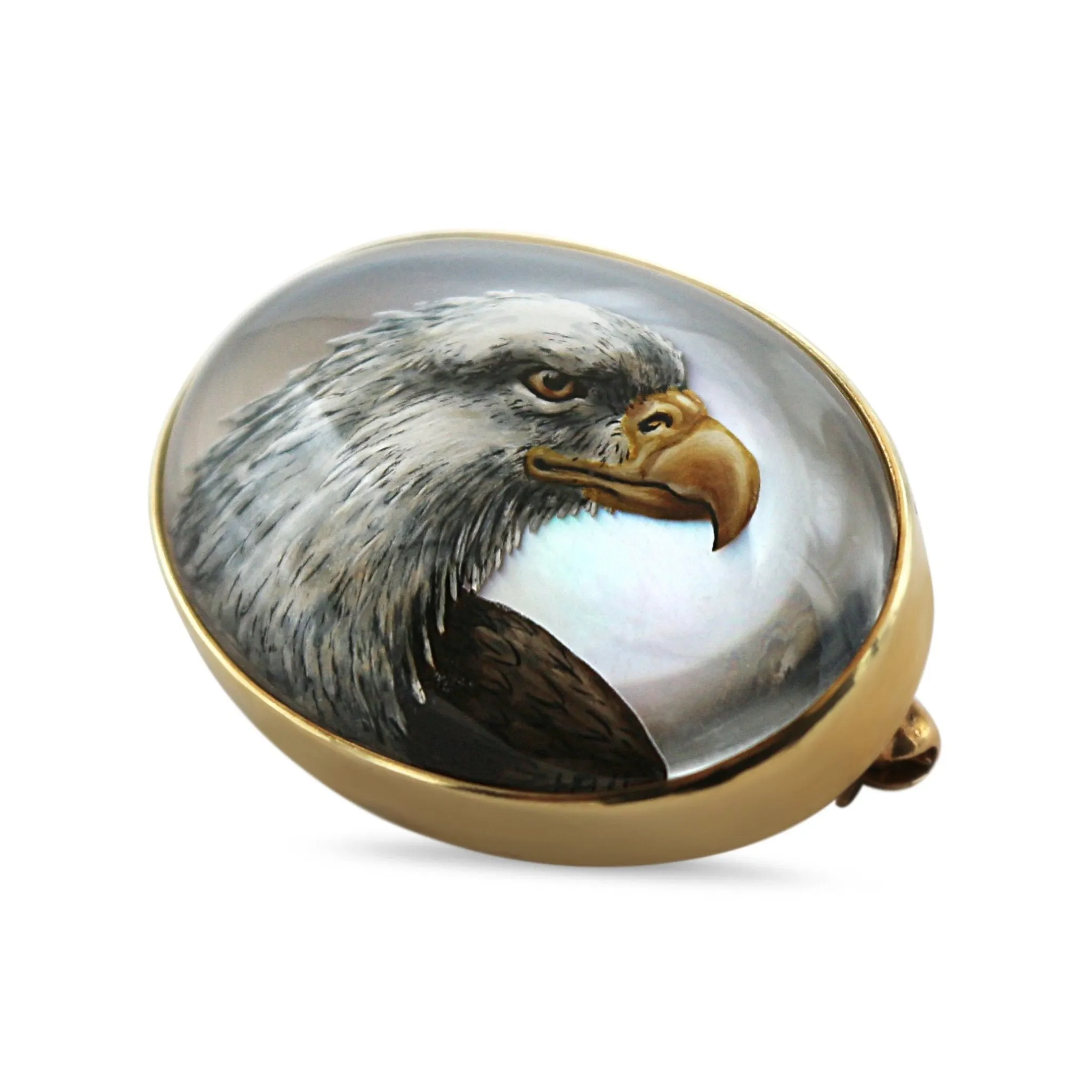 American Import Eagle Head Reverse Intaglio Brooch