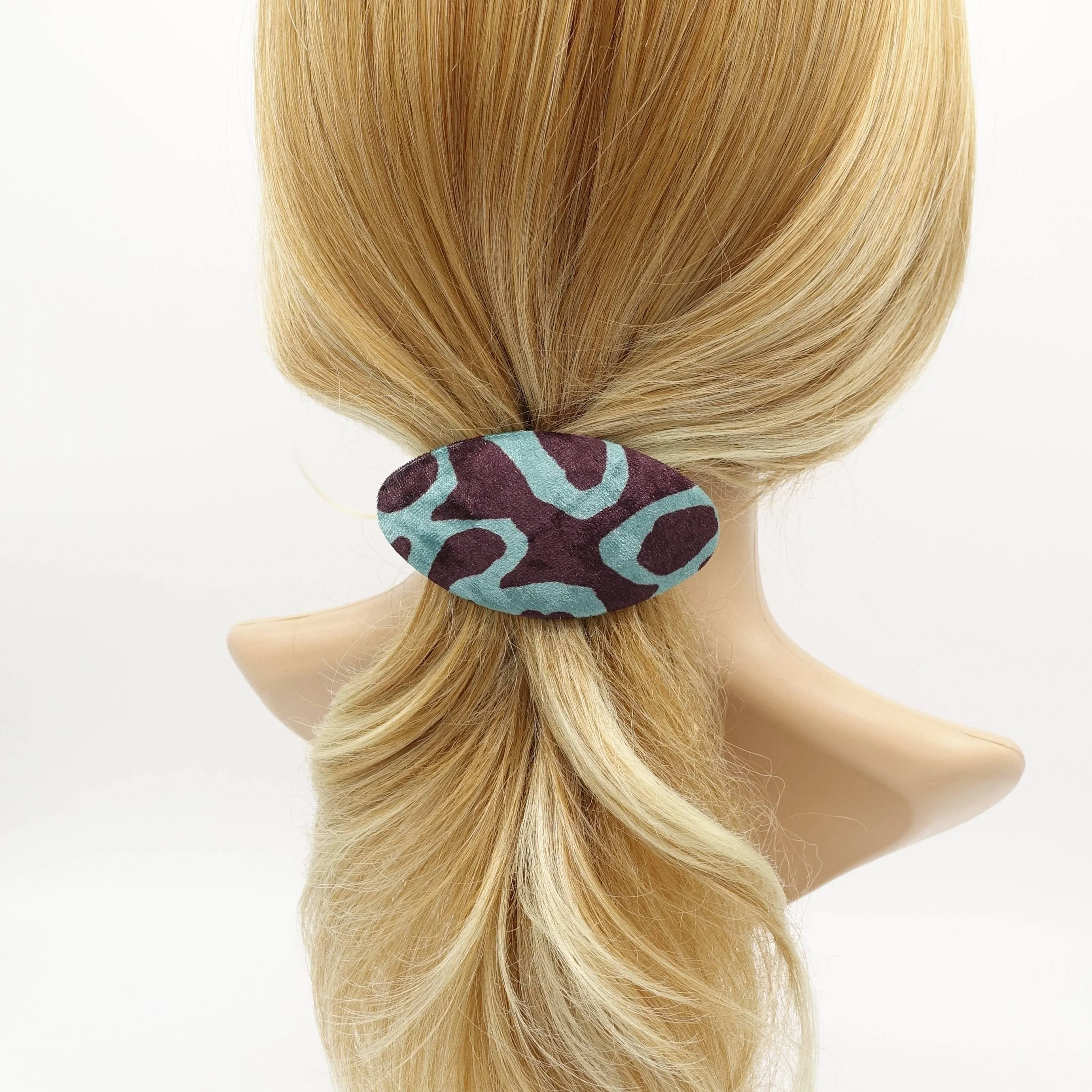 animal print oval velvet french barrette Fall Winter women hair accessory