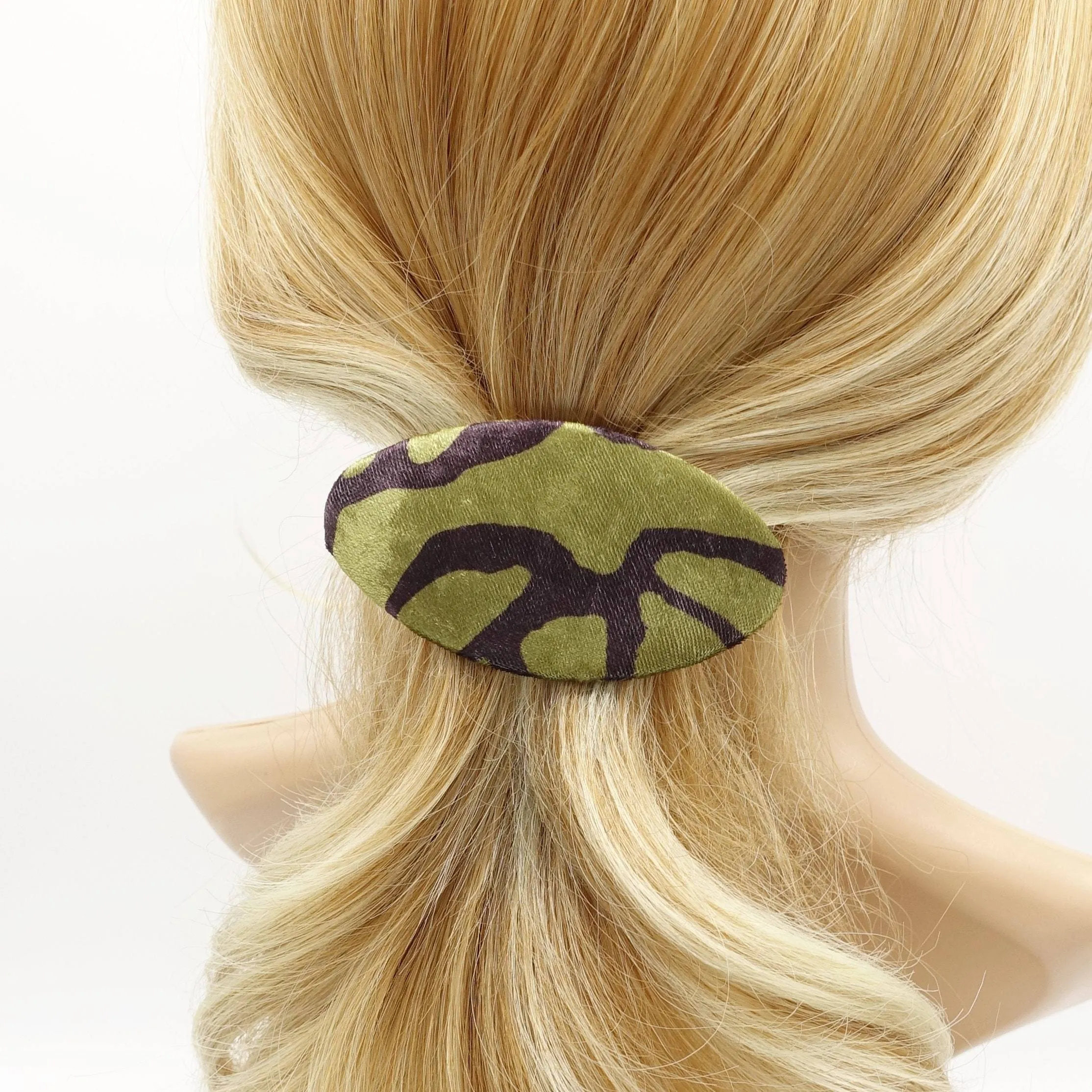 animal print oval velvet french barrette Fall Winter women hair accessory