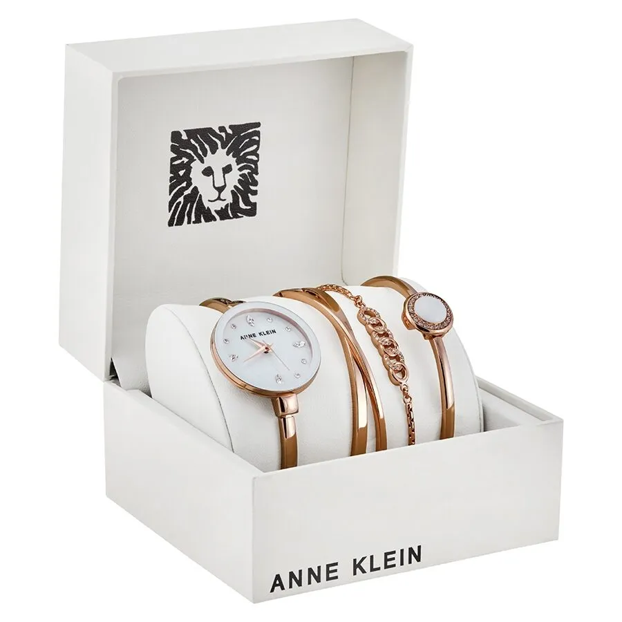 Anne Klein White Mother of Pearl Crystal Dial Ladies Watch Set AK/3402WRST