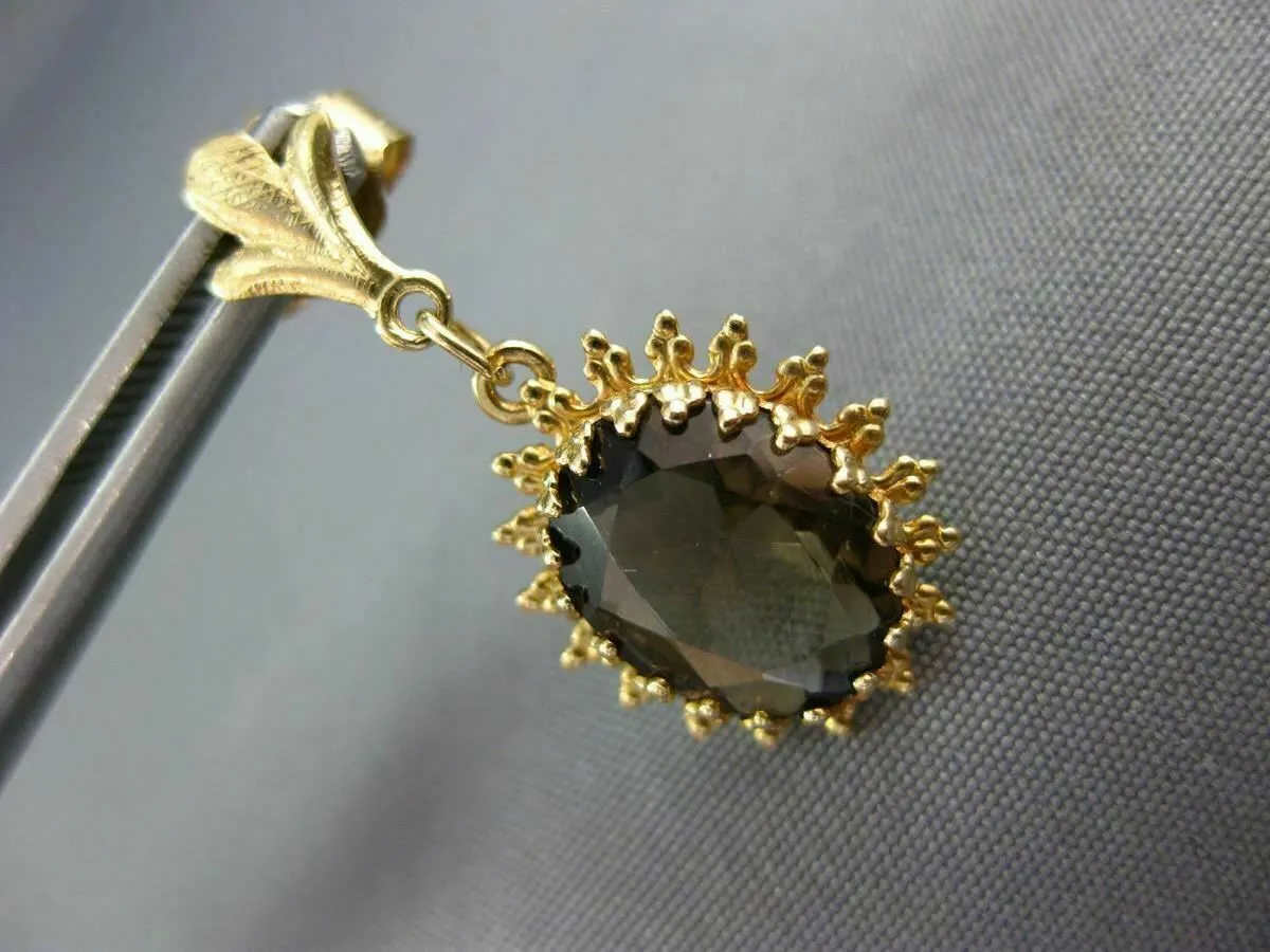 ANTIQUE 3.50CT AAA SMOKY TOPAZ 14KT YELLOW GOLD FLOWER HANGING EARRINGS #21850