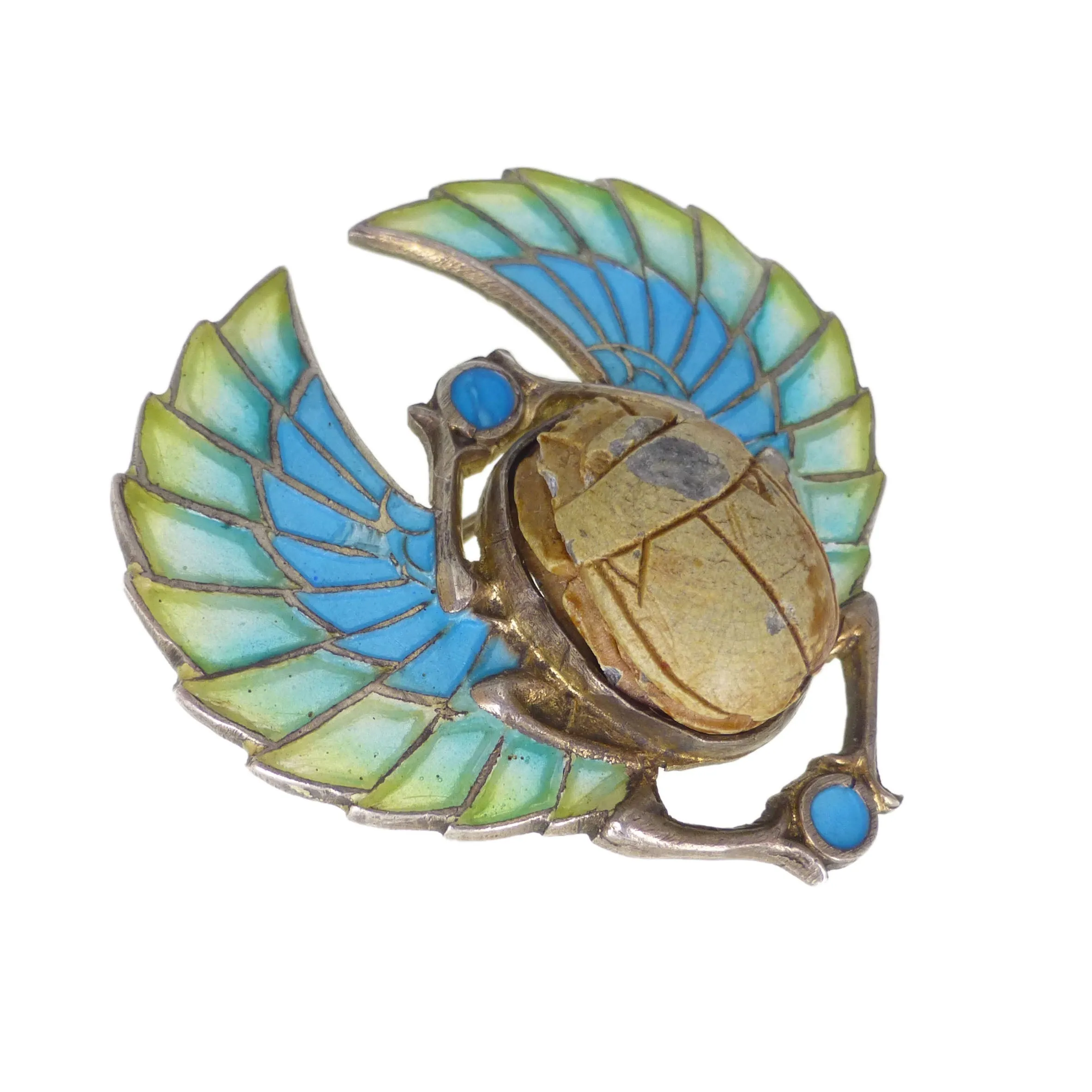 Antique Art Nouveau Jugendstil Silver Plique-à-Jour Scarab Brooch