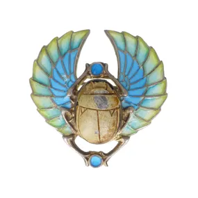 Antique Art Nouveau Jugendstil Silver Plique-à-Jour Scarab Brooch