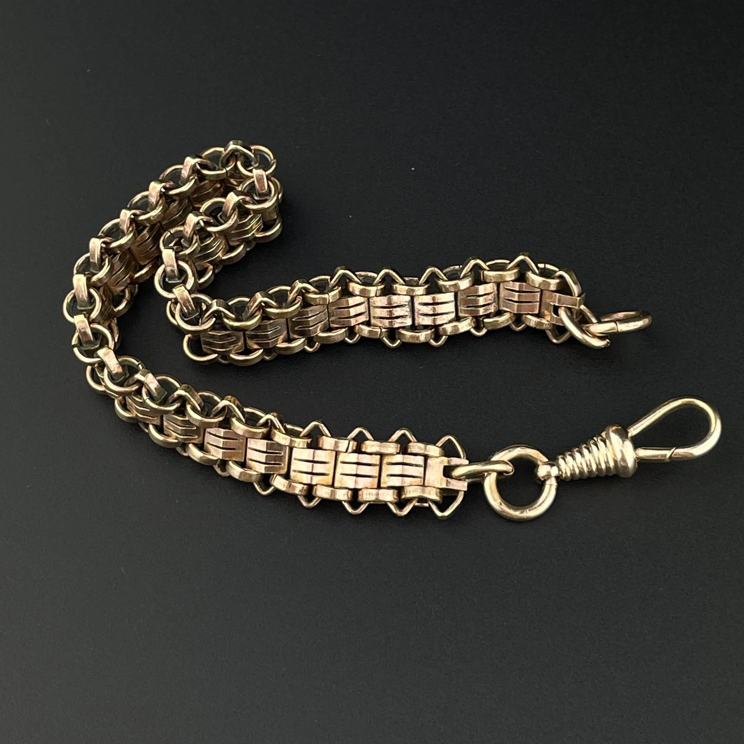 Antique Edwardian Rolled Gold Fancy Link Watch Chain Bracelet