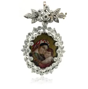 Antique Georgian 1.5ct Diamond Virgin Mary Jesus Brooch Necklace