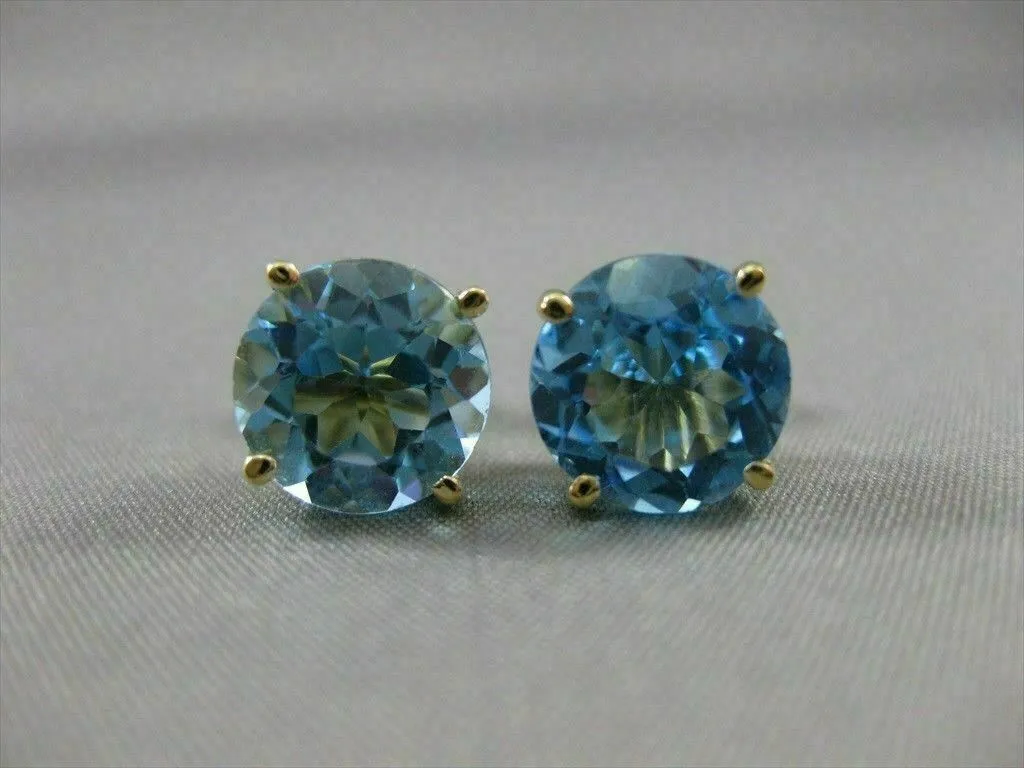 ANTIQUE LARGE 4.0CT AAA BLUE TOPAZ 14KT YELLOW GOLD STUD EARRINGS STUNNING 22625