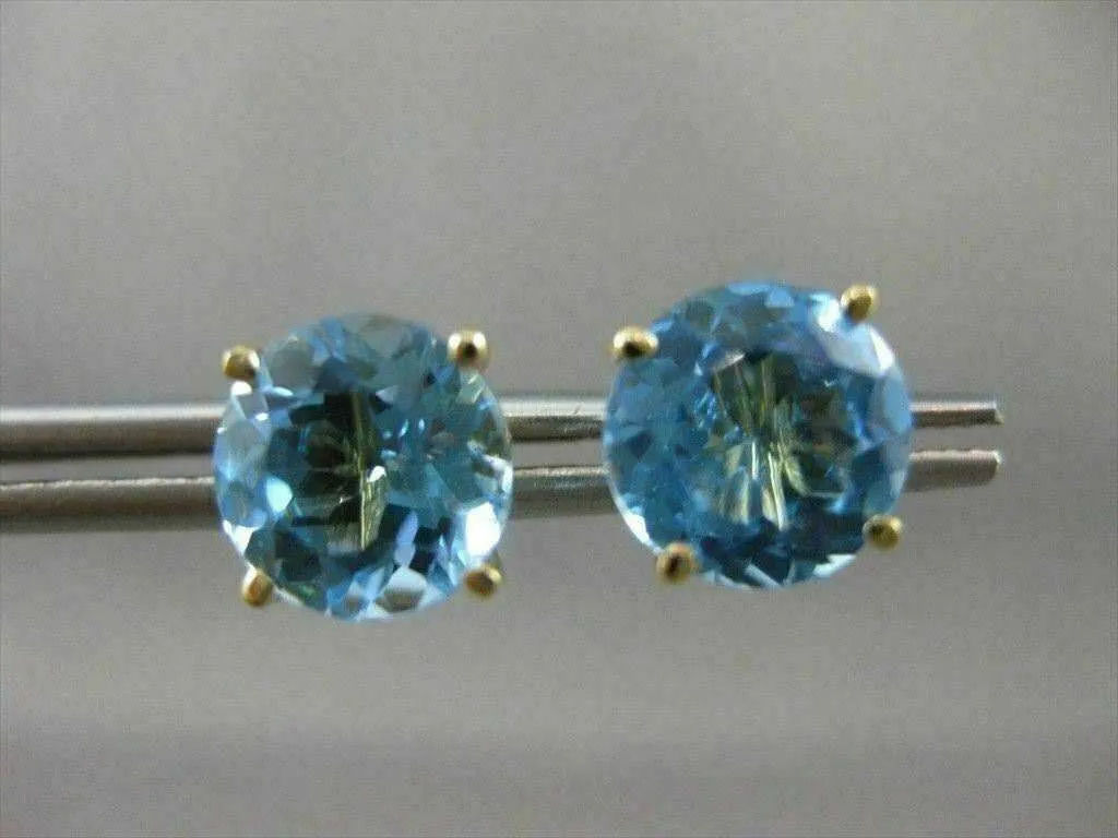 ANTIQUE LARGE 4.0CT AAA BLUE TOPAZ 14KT YELLOW GOLD STUD EARRINGS STUNNING 22625