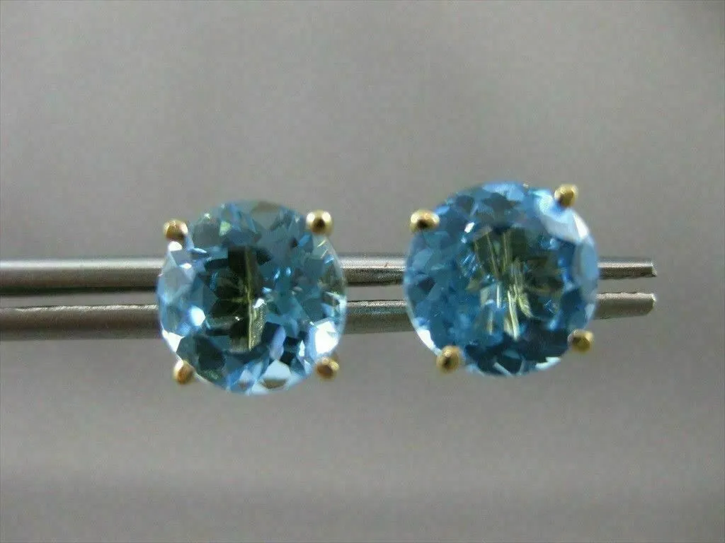 ANTIQUE LARGE 4.0CT AAA BLUE TOPAZ 14KT YELLOW GOLD STUD EARRINGS STUNNING 22625