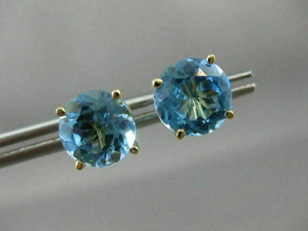 ANTIQUE LARGE 4.0CT AAA BLUE TOPAZ 14KT YELLOW GOLD STUD EARRINGS STUNNING 22625