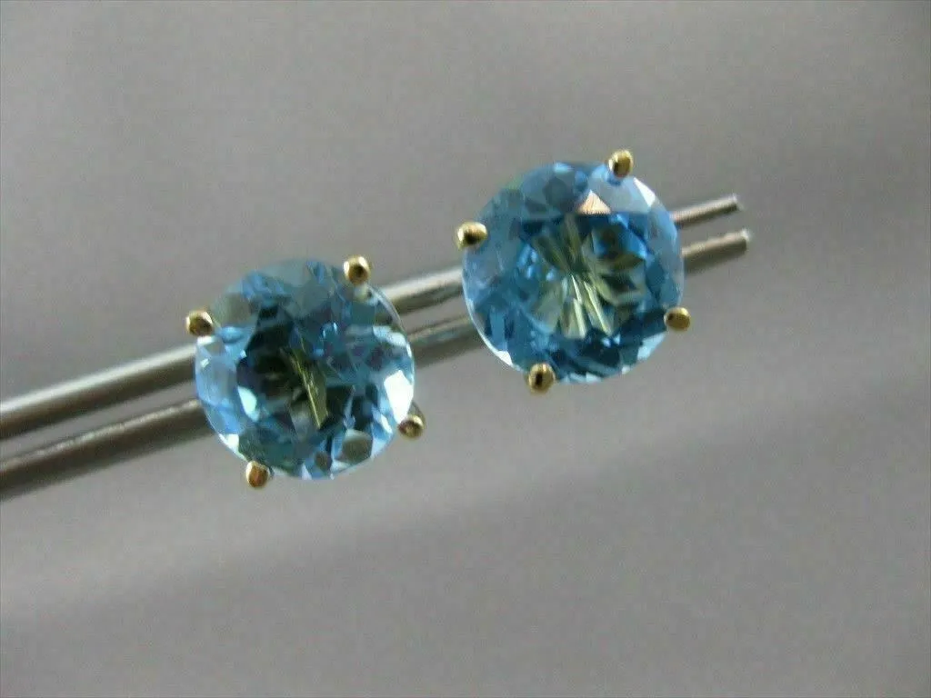 ANTIQUE LARGE 4.0CT AAA BLUE TOPAZ 14KT YELLOW GOLD STUD EARRINGS STUNNING 22625