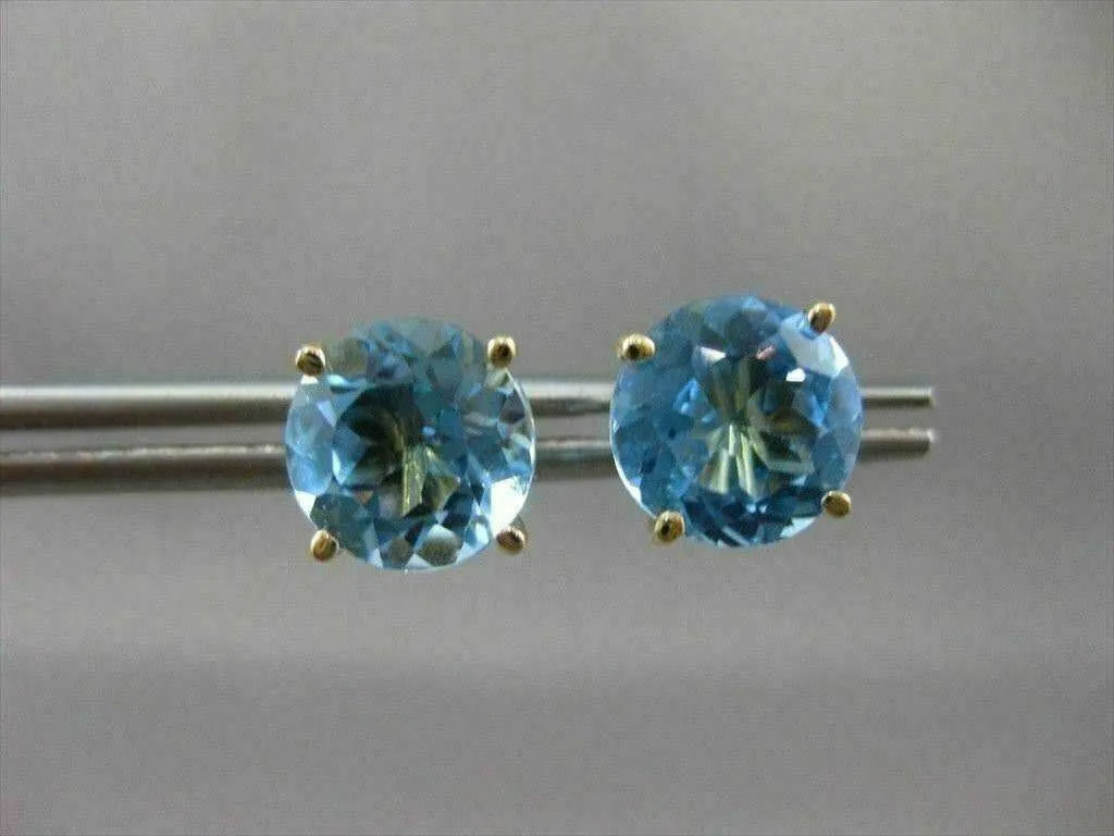 ANTIQUE LARGE 4.0CT AAA BLUE TOPAZ 14KT YELLOW GOLD STUD EARRINGS STUNNING 22625