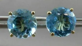 ANTIQUE LARGE 4.0CT AAA BLUE TOPAZ 14KT YELLOW GOLD STUD EARRINGS STUNNING 22625