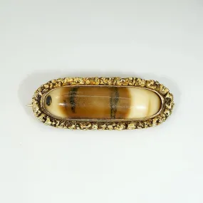 Antique Petrified Mastodon Tusk & Gold Nugget Brooch