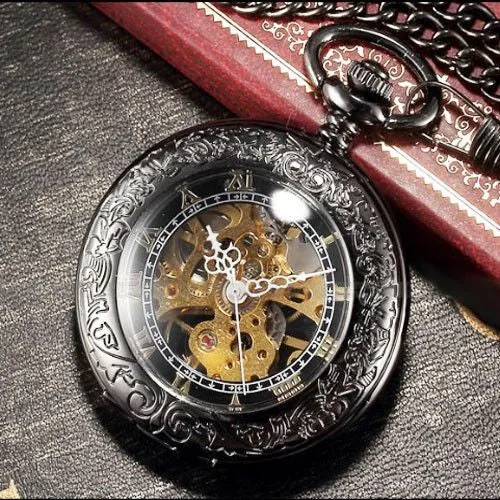 Antique Transparent  Mechanical Copper Pocket Watch