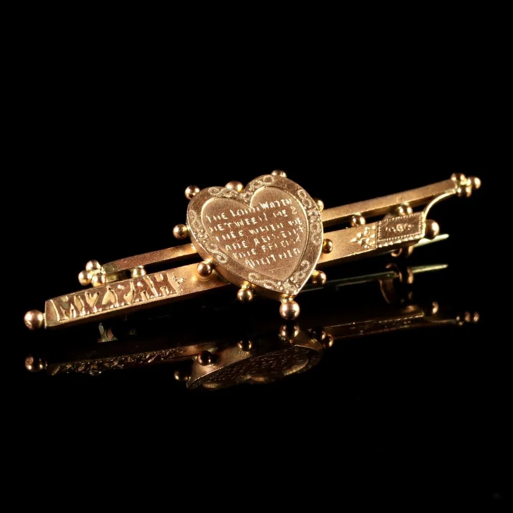 Antique Victorian 9Ct Gold Mizpah Brooch Circa 1880