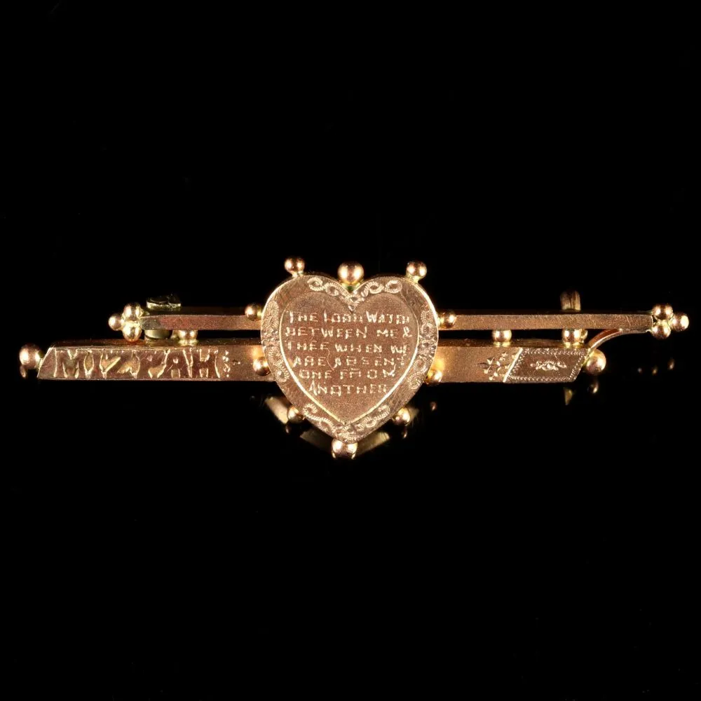 Antique Victorian 9Ct Gold Mizpah Brooch Circa 1880