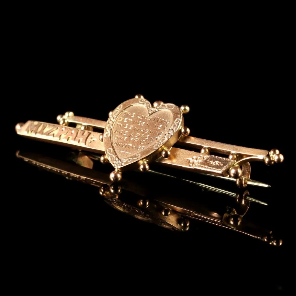 Antique Victorian 9Ct Gold Mizpah Brooch Circa 1880