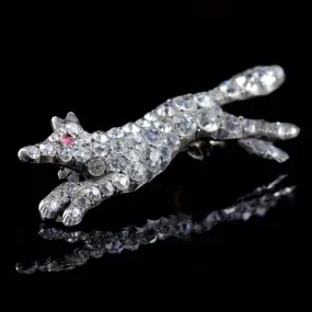 Antique Victorian Paste Stone Fox Brooch Silver Circa 1900