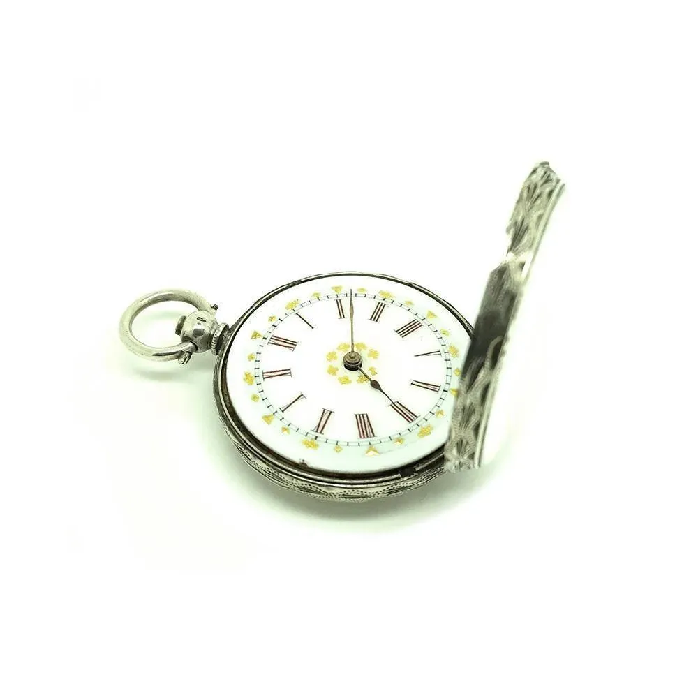 Antique Victorian Swiss Sterling Silver Pocket Watch