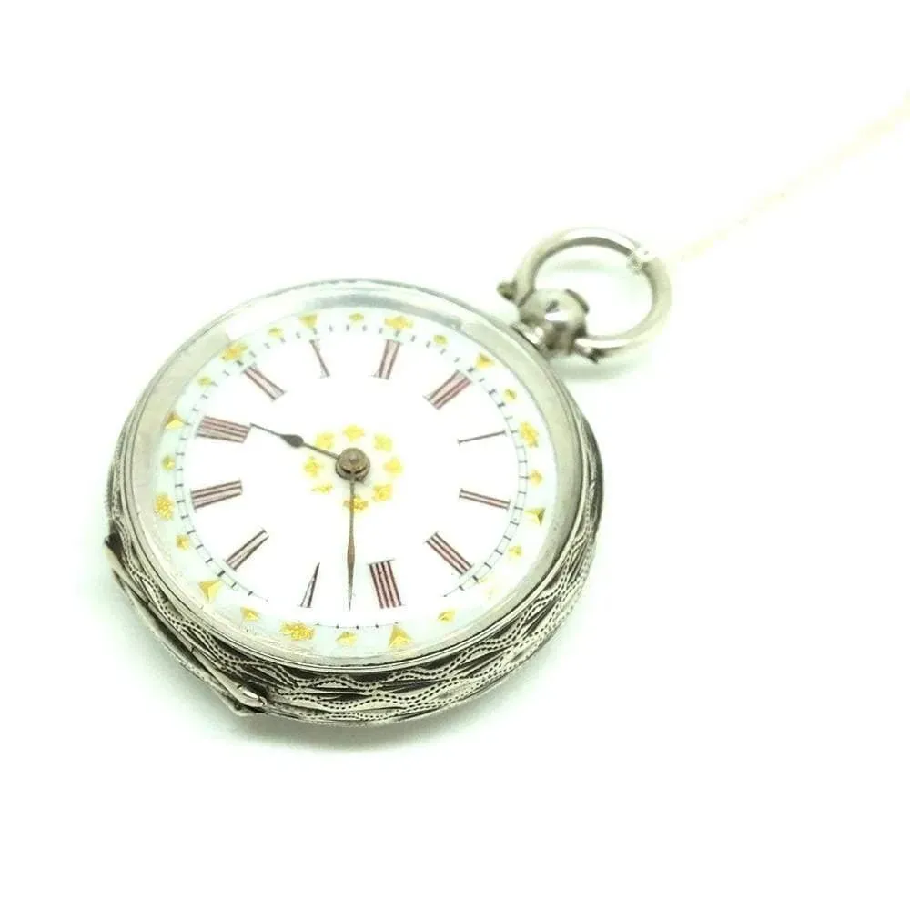 Antique Victorian Swiss Sterling Silver Pocket Watch