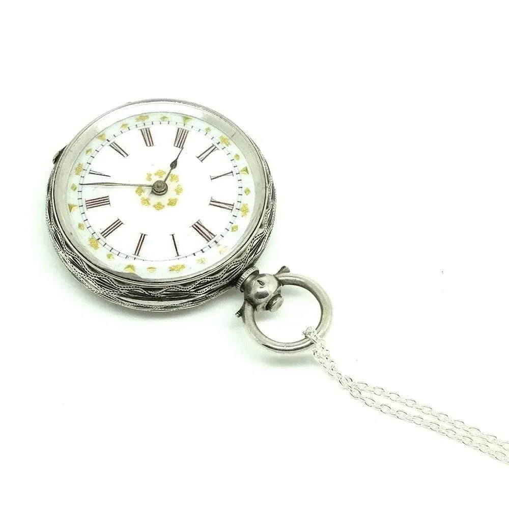 Antique Victorian Swiss Sterling Silver Pocket Watch