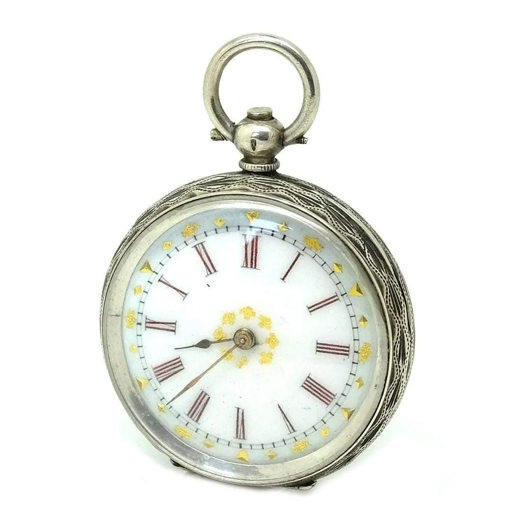 Antique Victorian Swiss Sterling Silver Pocket Watch