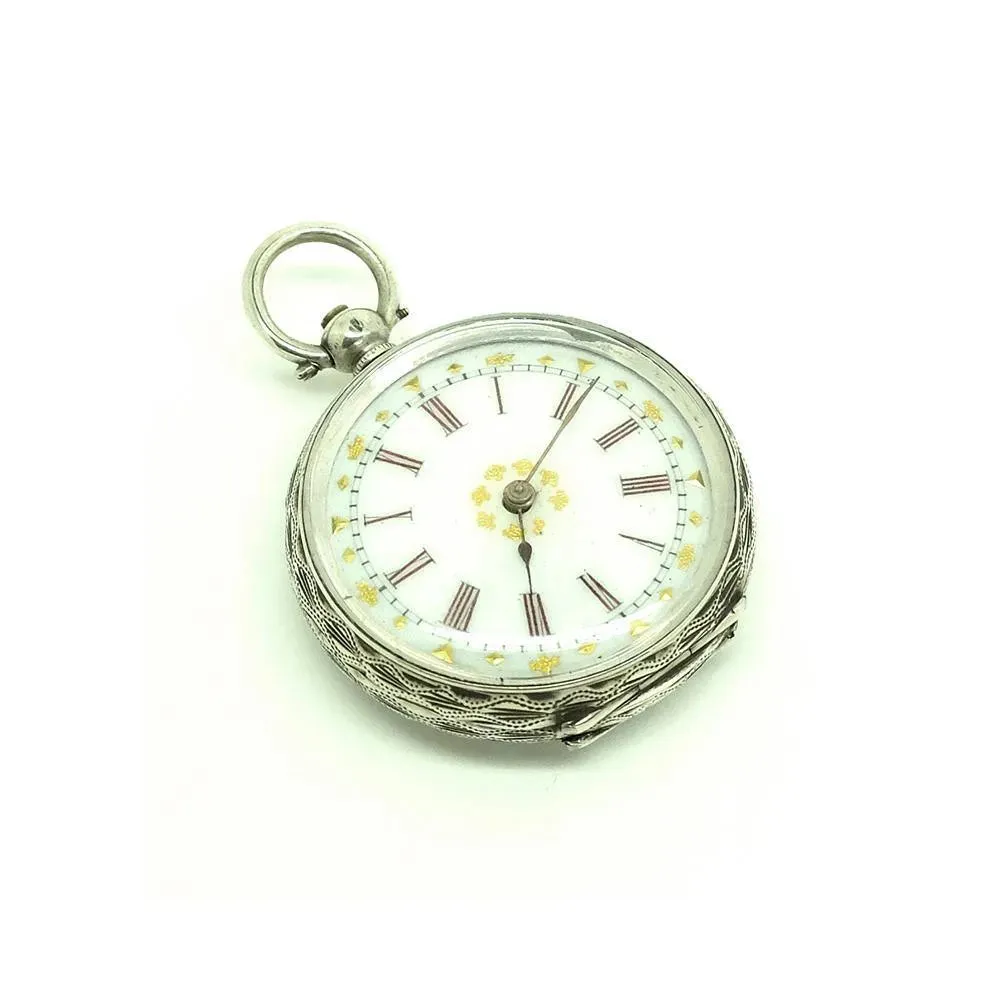 Antique Victorian Swiss Sterling Silver Pocket Watch