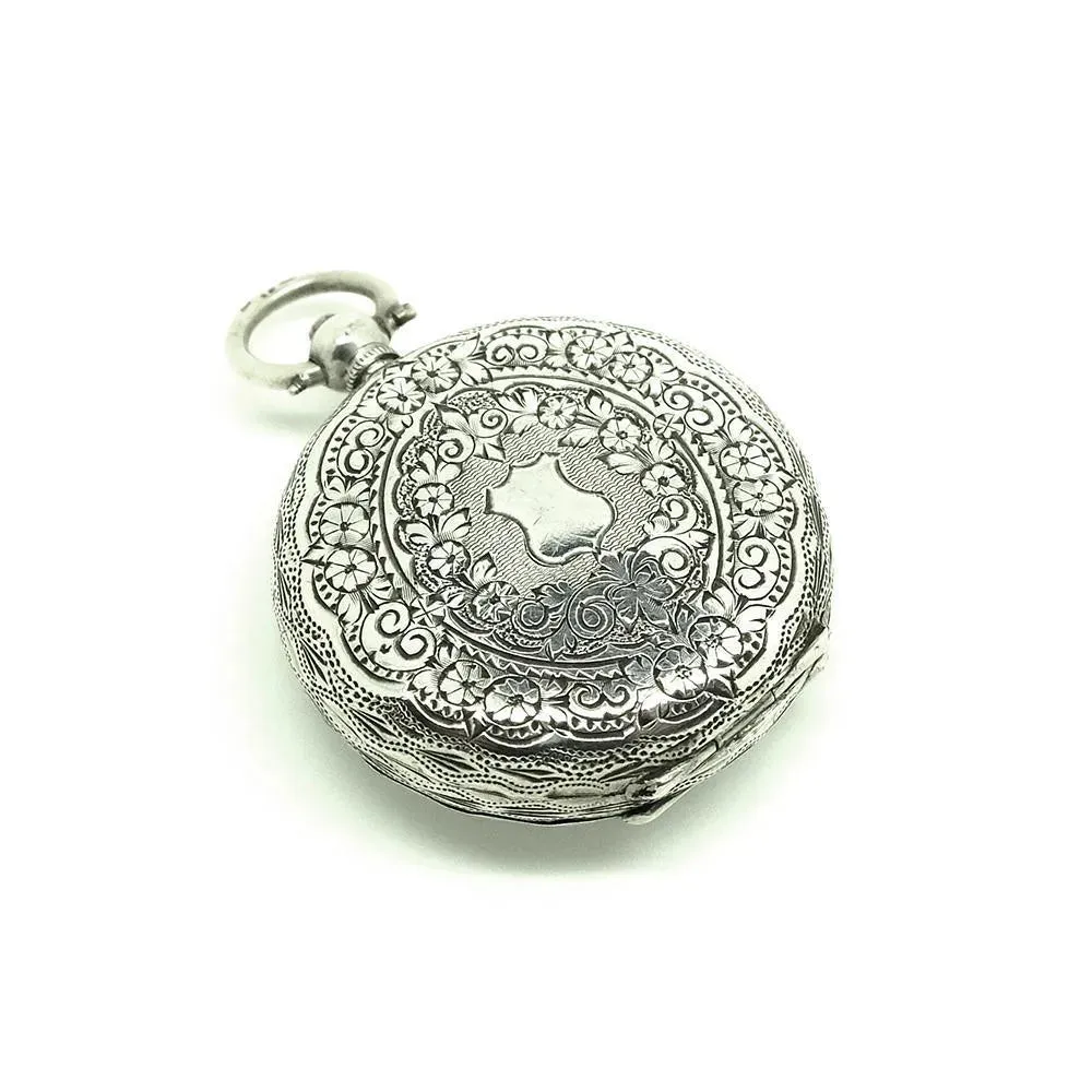 Antique Victorian Swiss Sterling Silver Pocket Watch