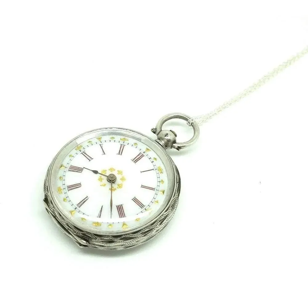 Antique Victorian Swiss Sterling Silver Pocket Watch