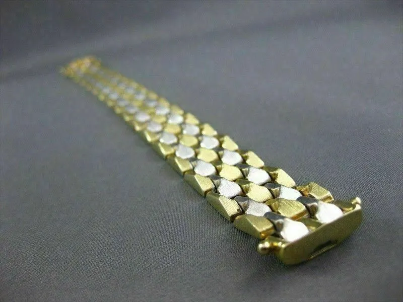 ANTIQUE WIDE 14KT WHITE & YELLOW GOLD PYRAMID LINK DESIGN BRACELET STUNNING 1455