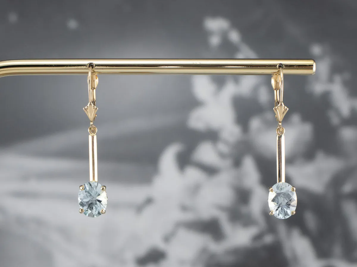 Aquamarine Gold Bar Drop Earrings