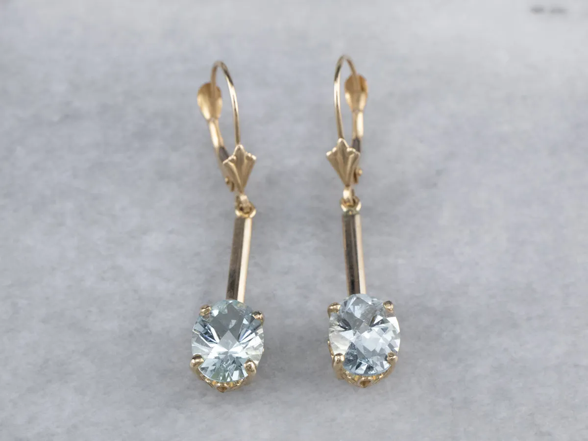 Aquamarine Gold Bar Drop Earrings