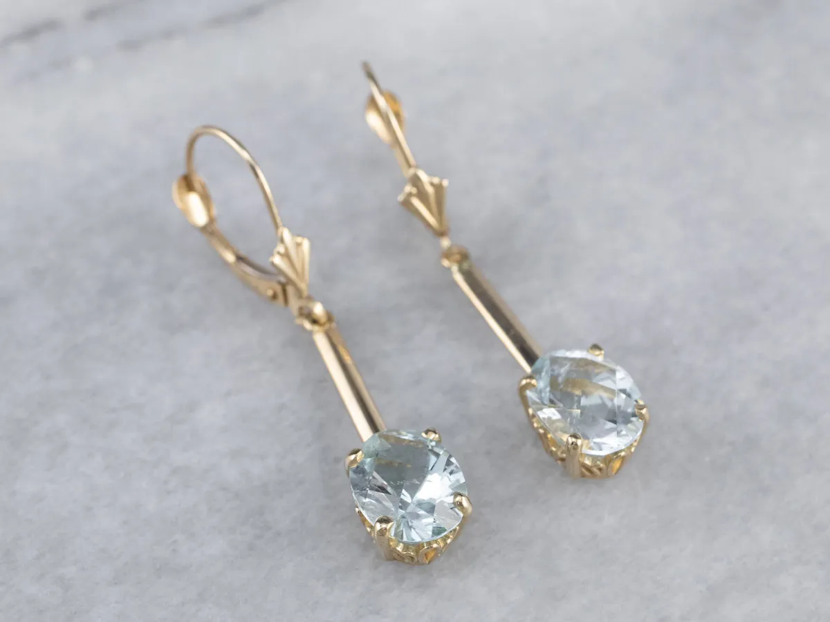 Aquamarine Gold Bar Drop Earrings