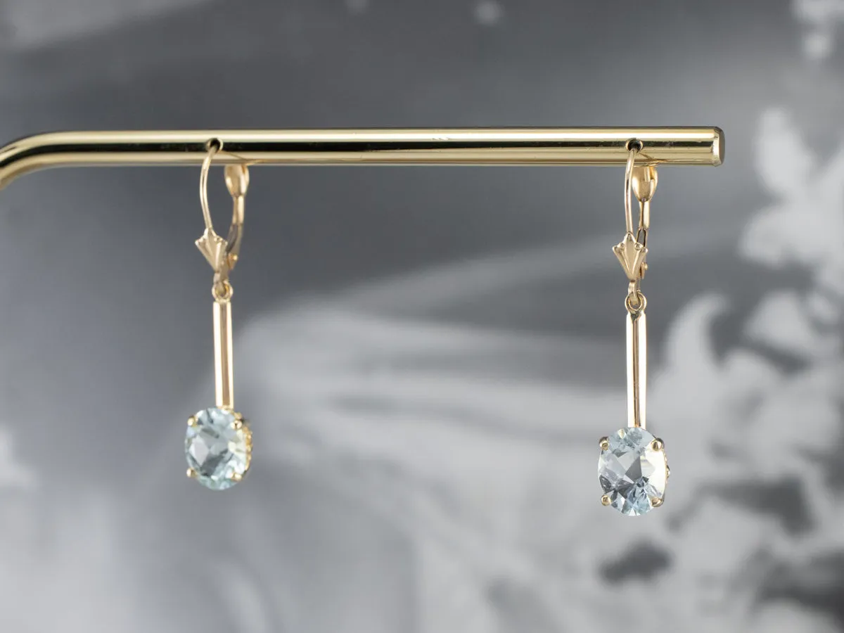 Aquamarine Gold Bar Drop Earrings