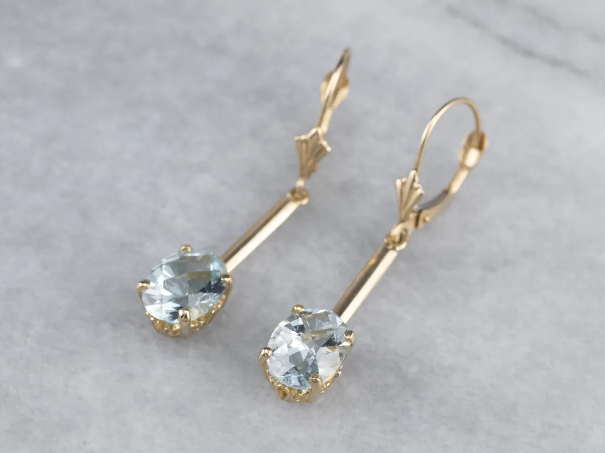 Aquamarine Gold Bar Drop Earrings