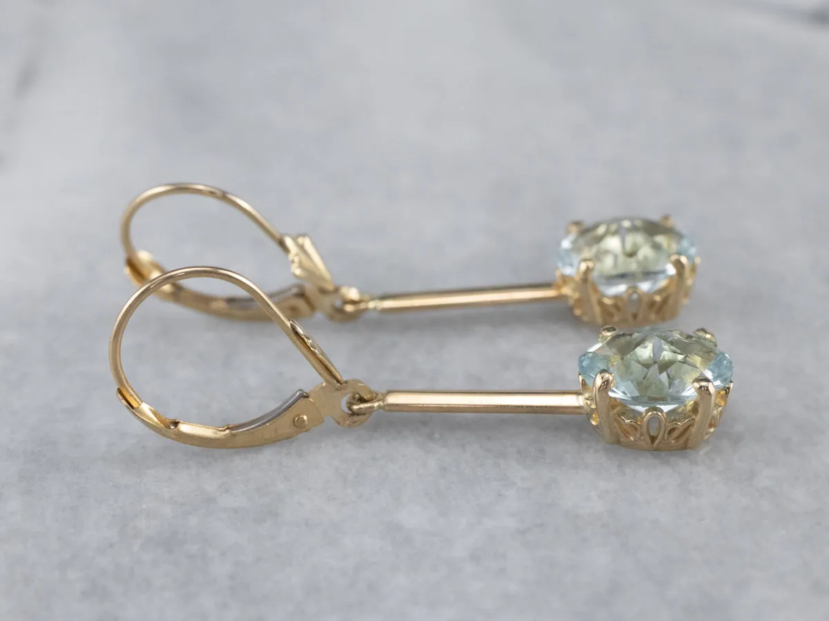 Aquamarine Gold Bar Drop Earrings