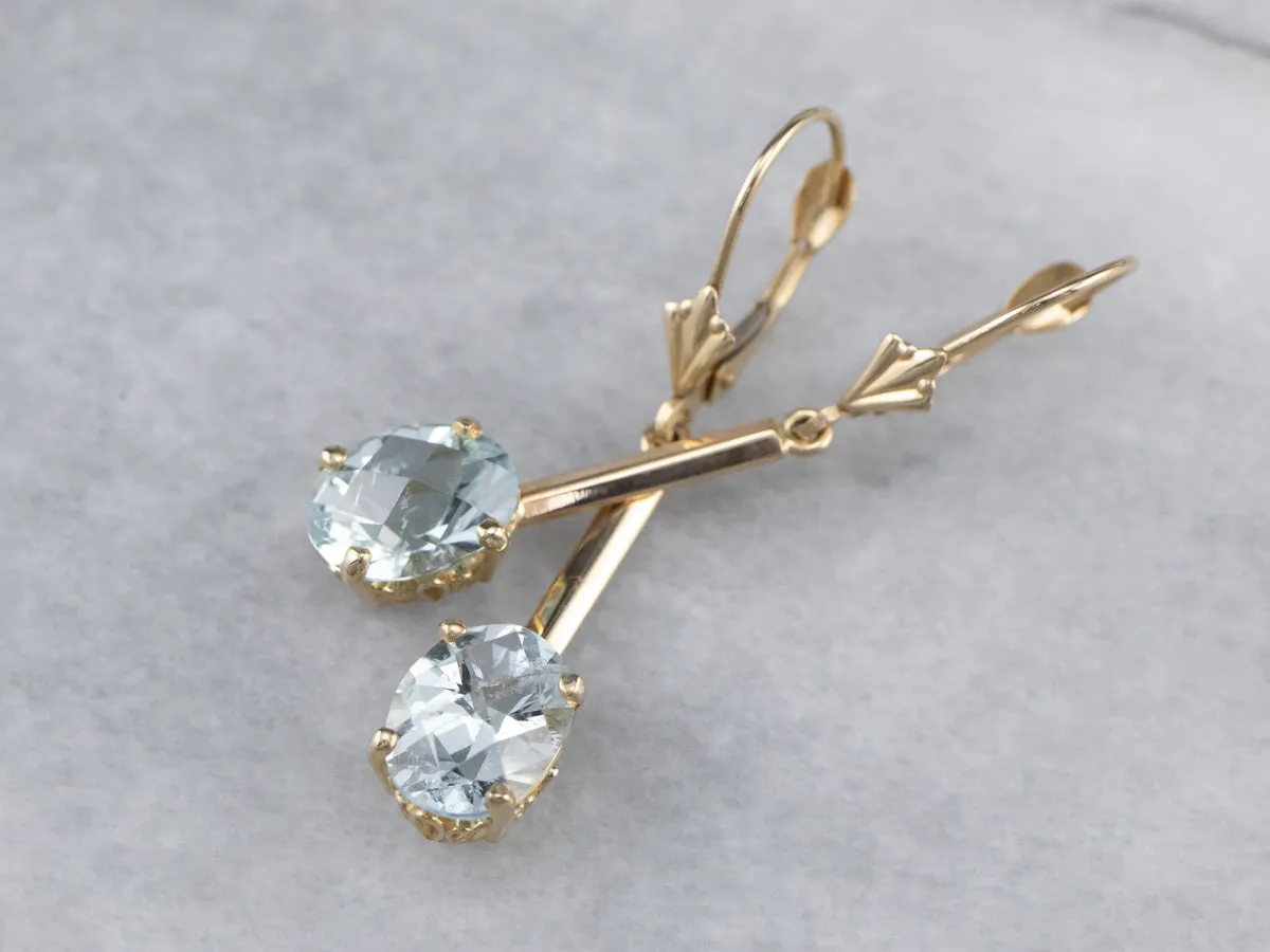 Aquamarine Gold Bar Drop Earrings