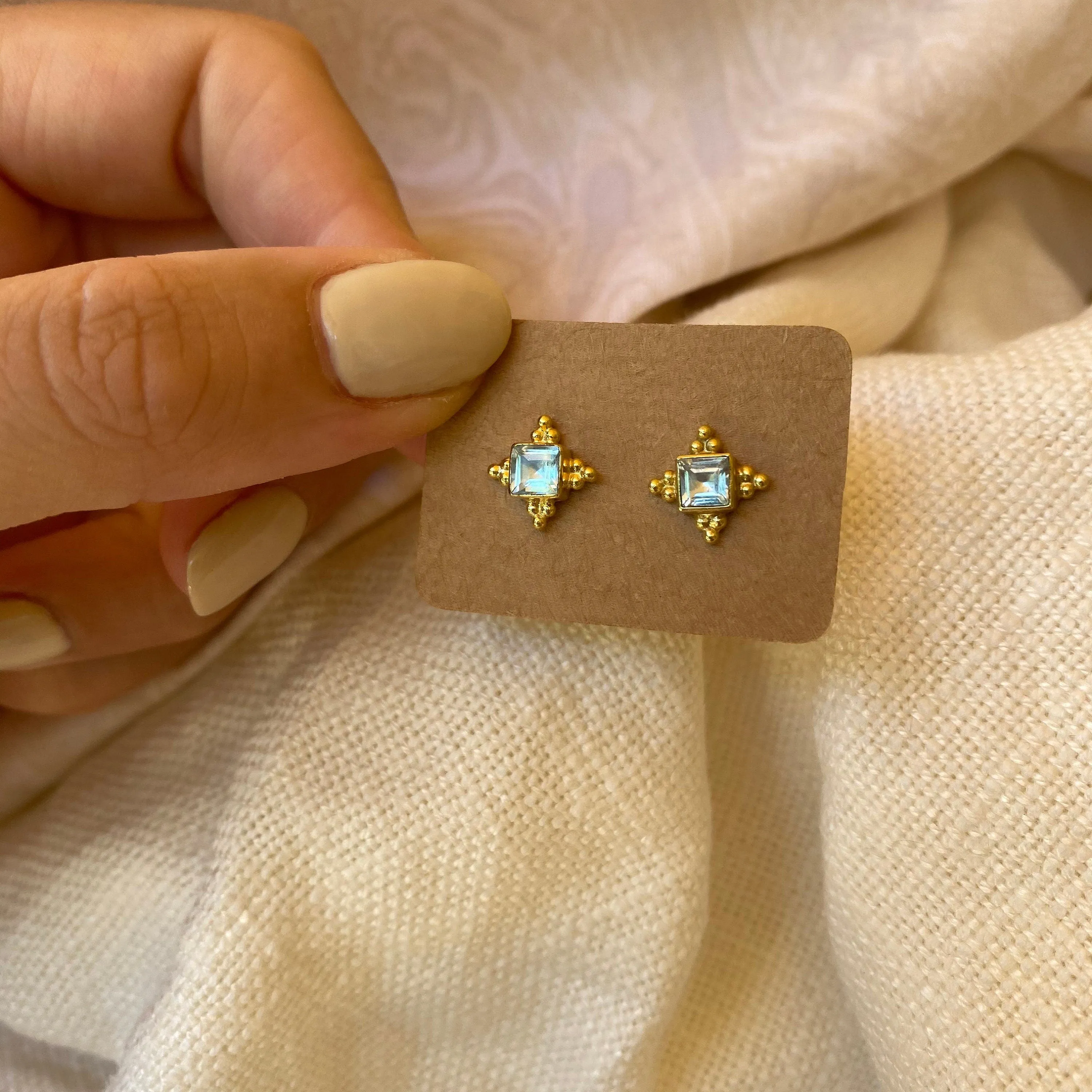 Ariella 14K Gold Vermeil Blue Topaz Stud Earrings