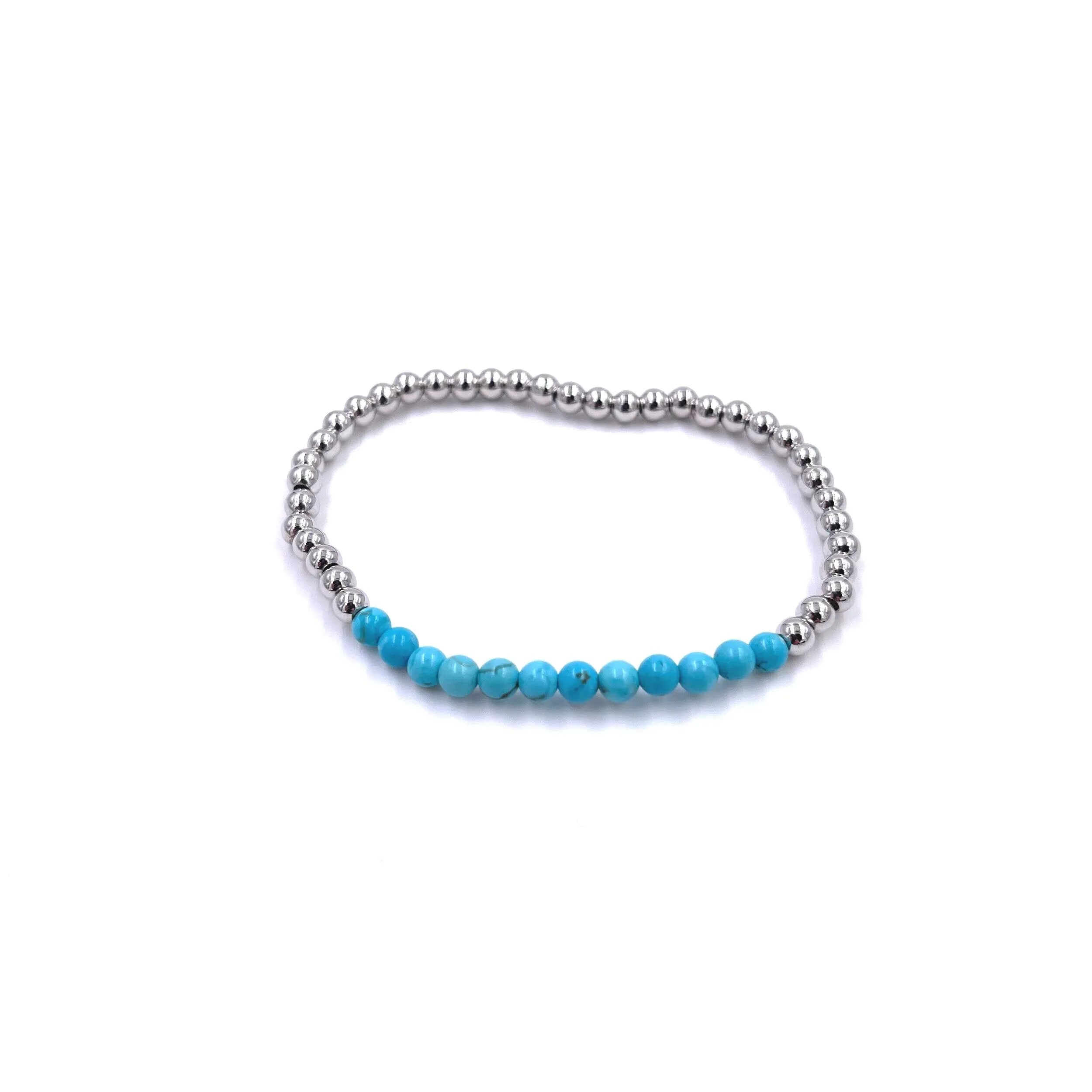 Ashley Gold Stainless Steel Turquoise Beaded Ball Stretch Bracelet