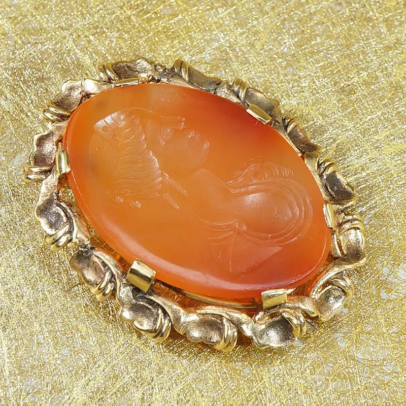 Athena Carnelian Intaglio Gold Brooch