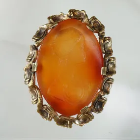 Athena Carnelian Intaglio Gold Brooch