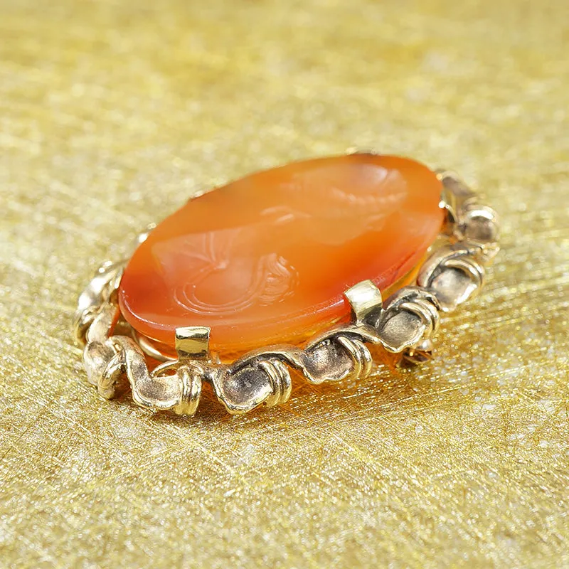 Athena Carnelian Intaglio Gold Brooch