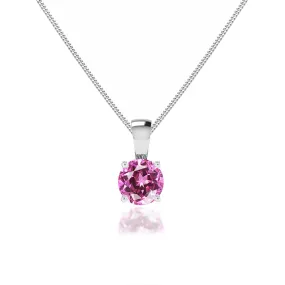 AURORA - Round Pink Sapphire 18k White Gold Solitaire Pendant