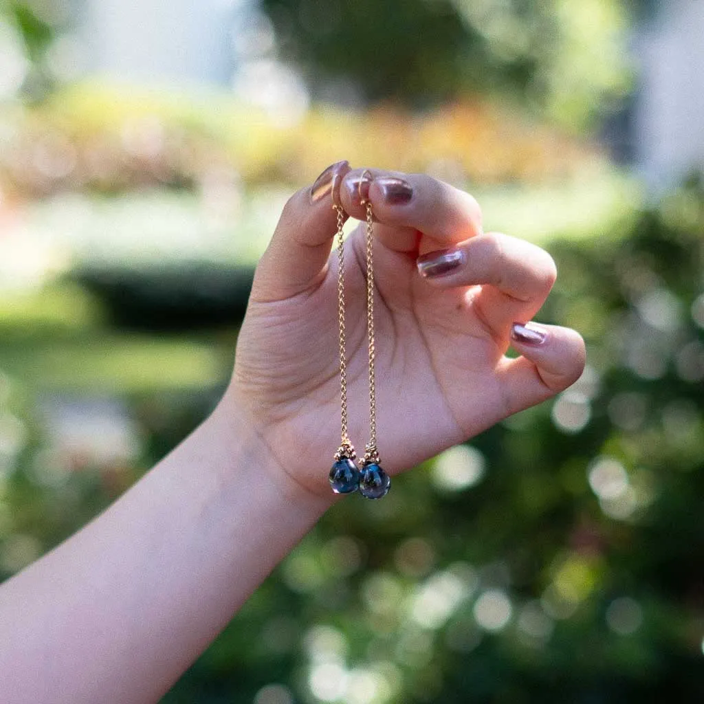 Autumn Ocean Tears - London Blue Topaz Gold Earrings