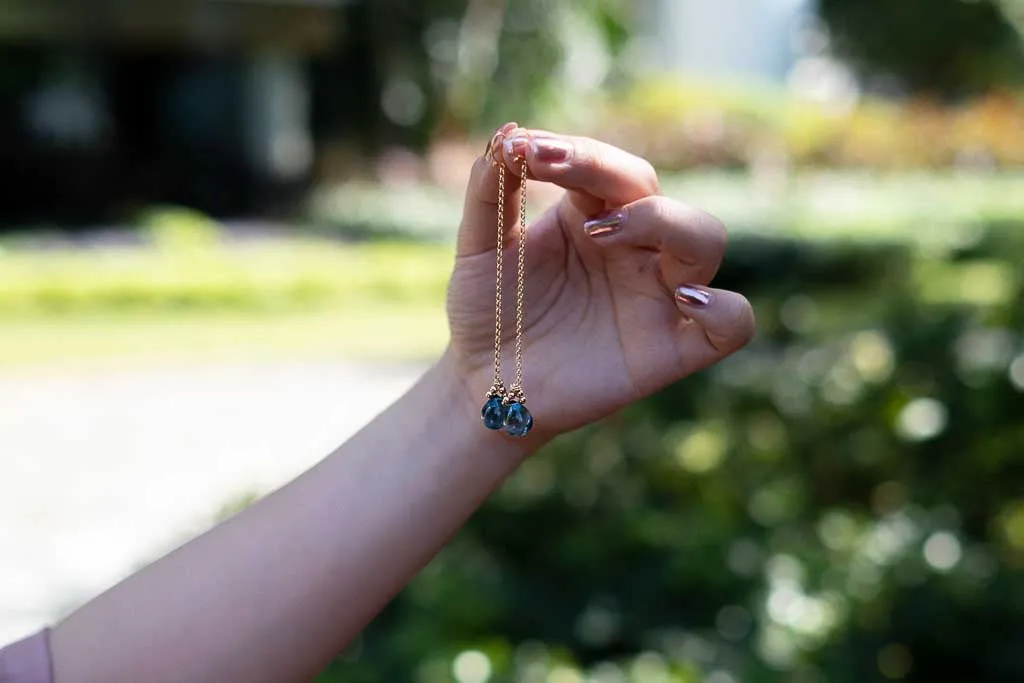 Autumn Ocean Tears - London Blue Topaz Gold Earrings